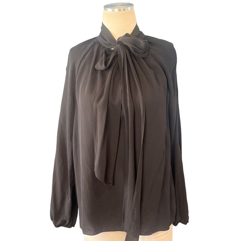 Theory Classic Scarf Top in Black Medium Womens Long Sleeve Blouse - Picture 7 of 14